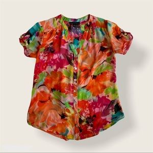 Colorful Short Sleeve Sheer Floral Blouse